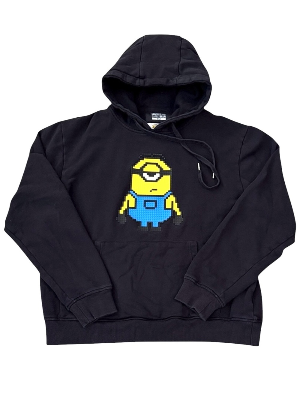 Mostly Heard Rarely Seen Minions 8-Bit Pixel Hoodie Black Yellow Large